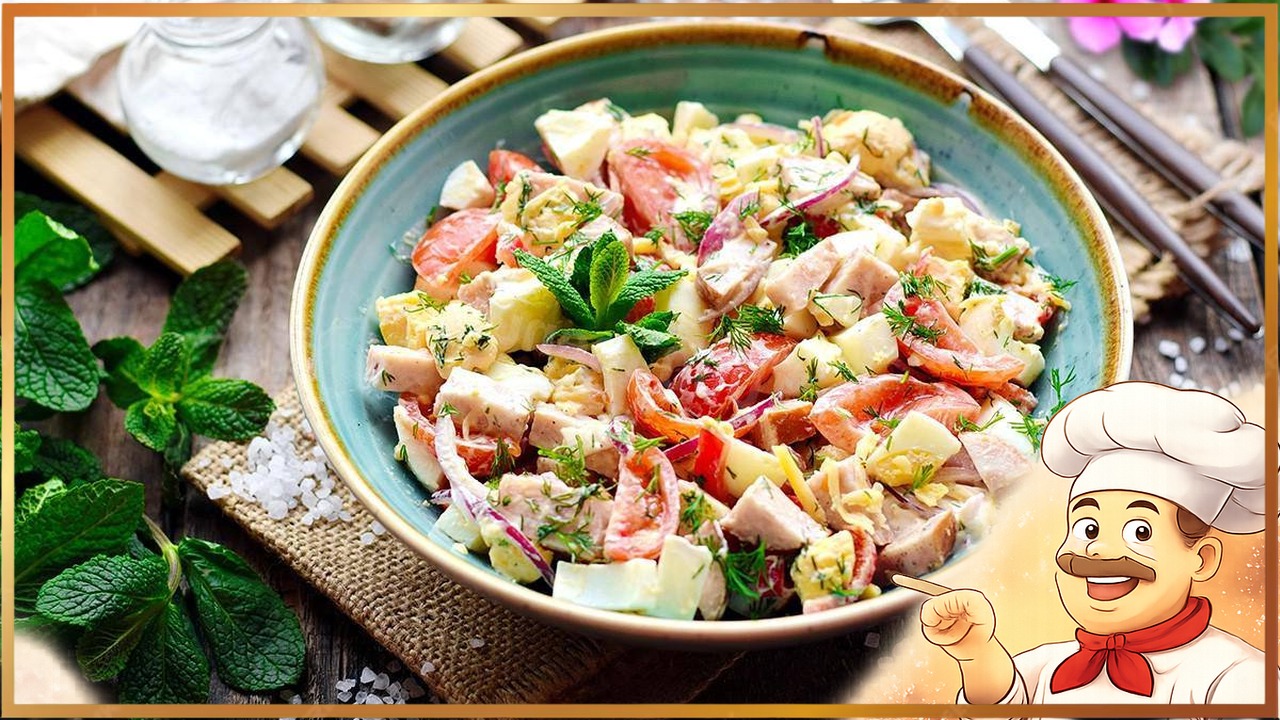 Салат с ветчиной и помидорами