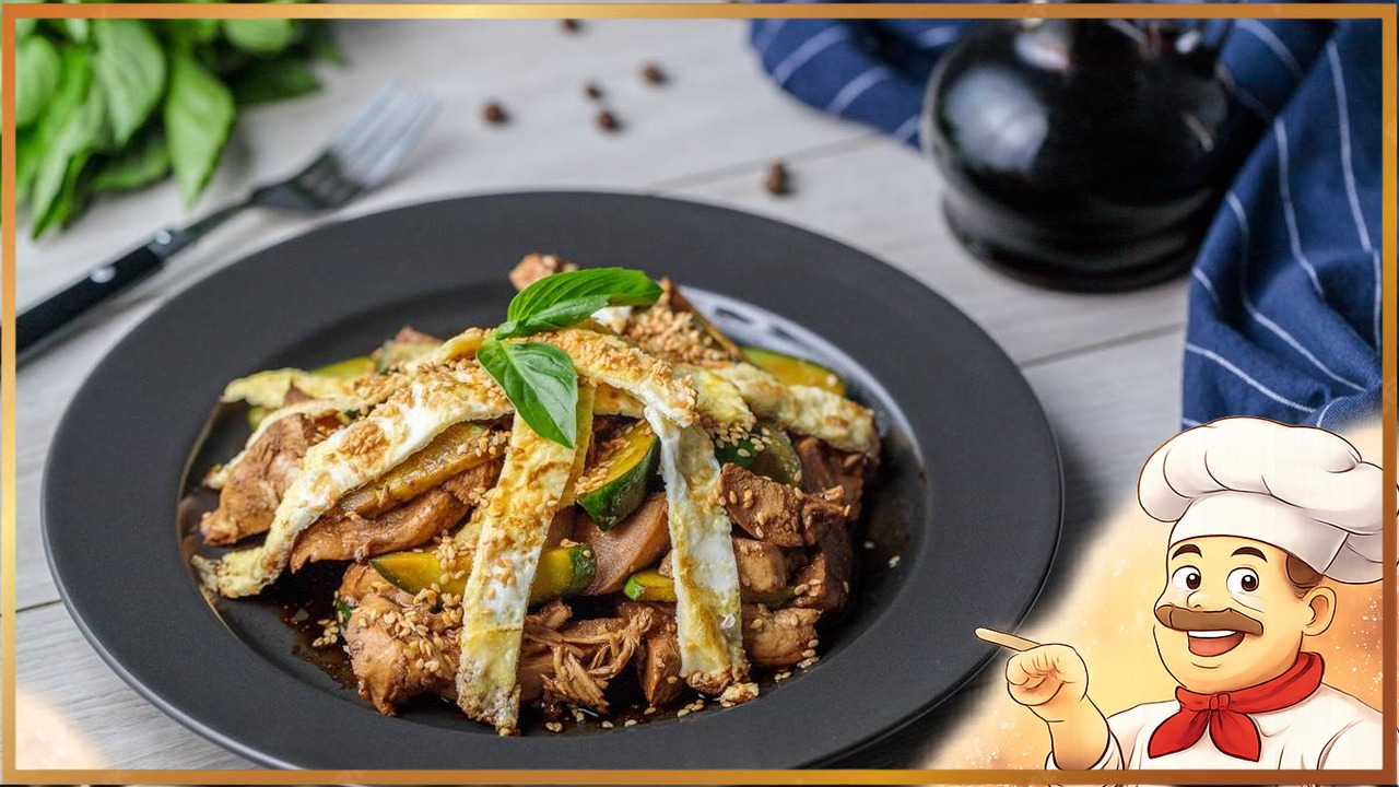 Простой салат с курицей и огурцом