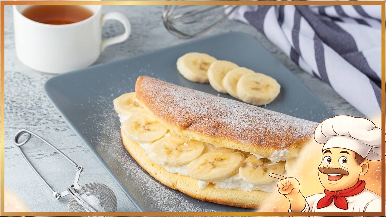 Воздушный бисквитный блин с кремом и бананом
