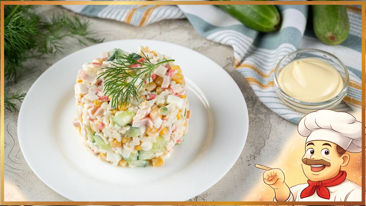 Крабовый салат с рисом и кукурузой