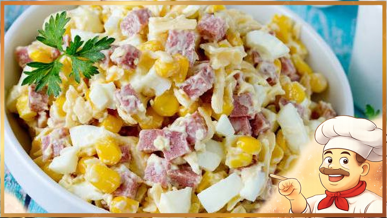 Салат с копченостями и кукурузой