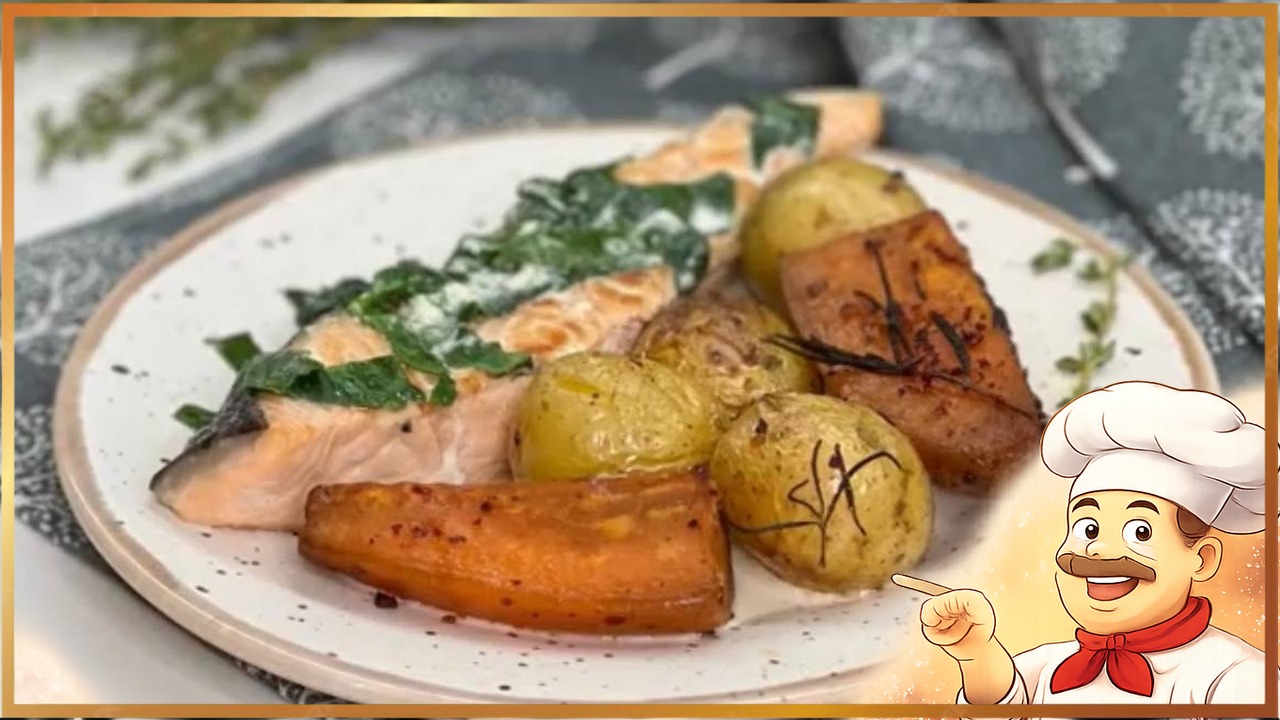 Семга в сливках со шпинатом