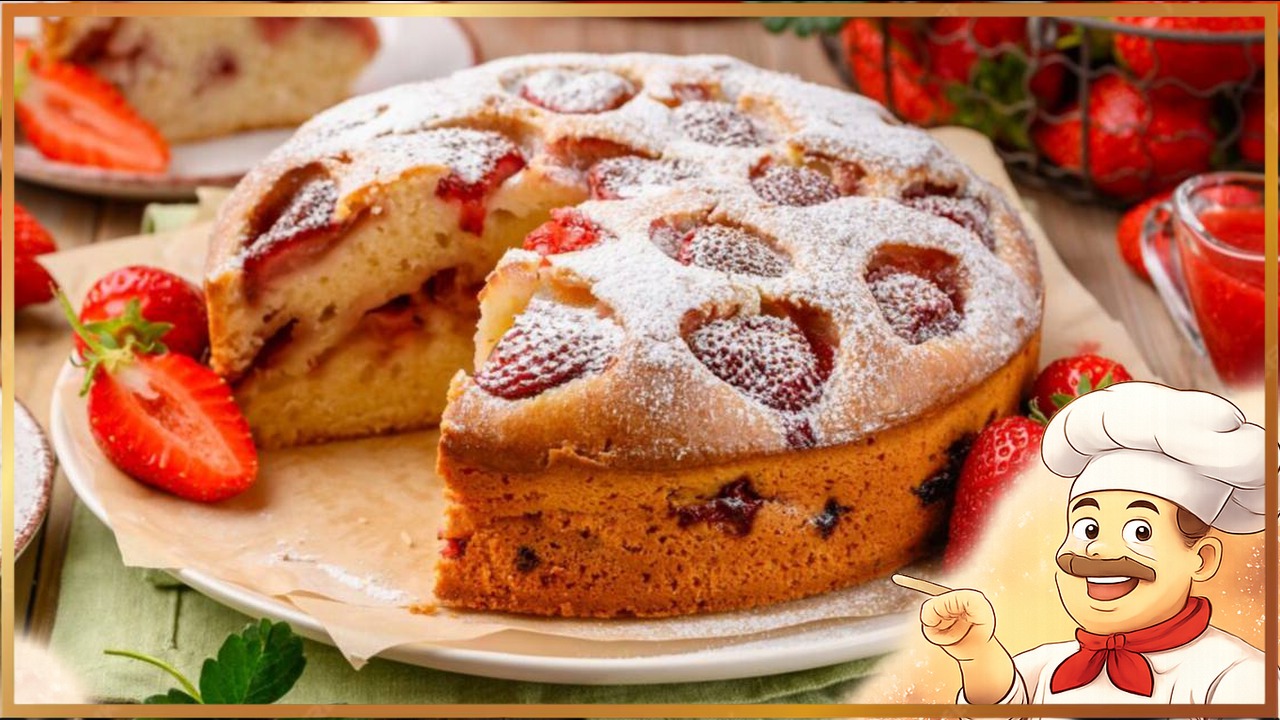 Пышная шарлотка с клубникой