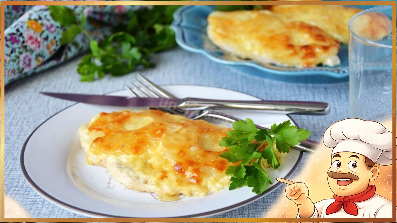 Курица, запеченная с ананасами и сыром