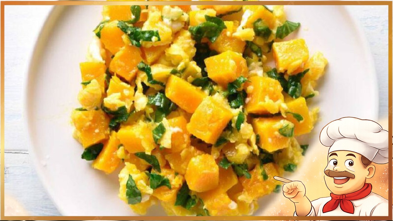 Тыква с яйцами на сковородке