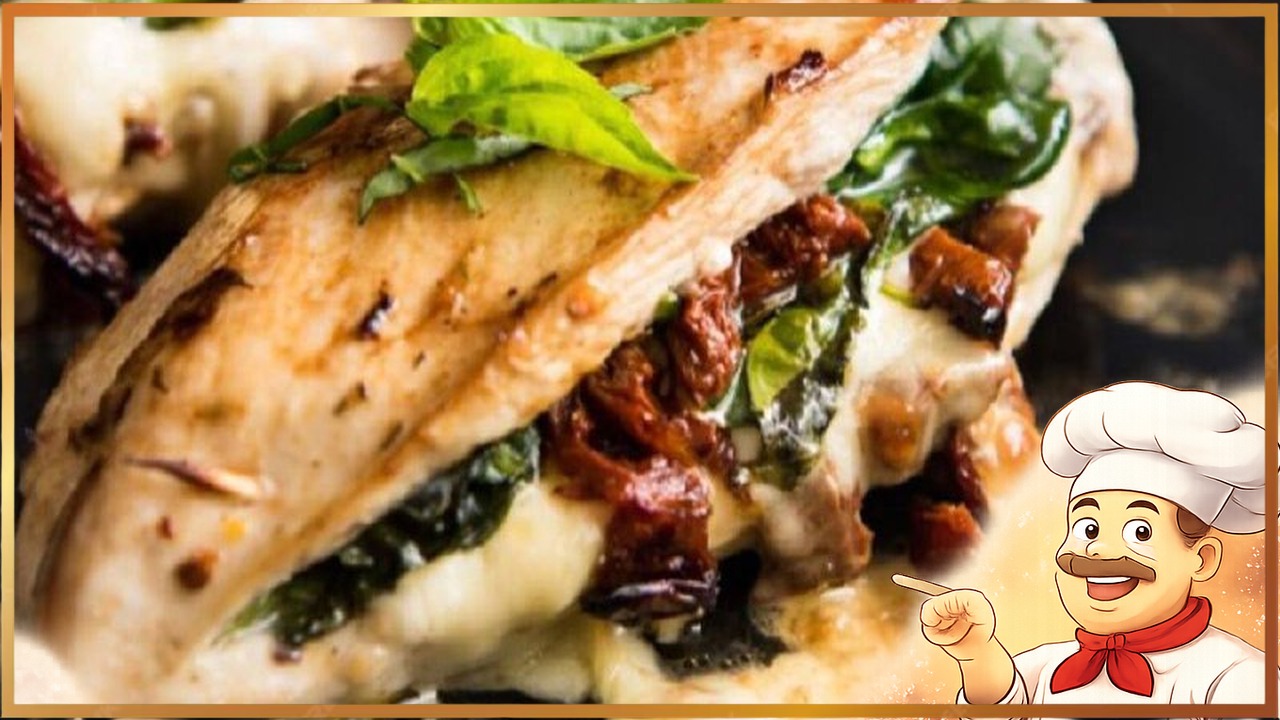 Запечённая куриная грудка с сыром, томатами и зеленью