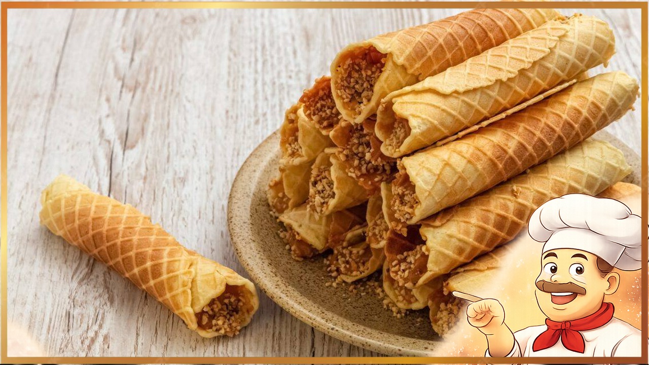 Вафельные трубочки с варёной сгущёнкой и орехами