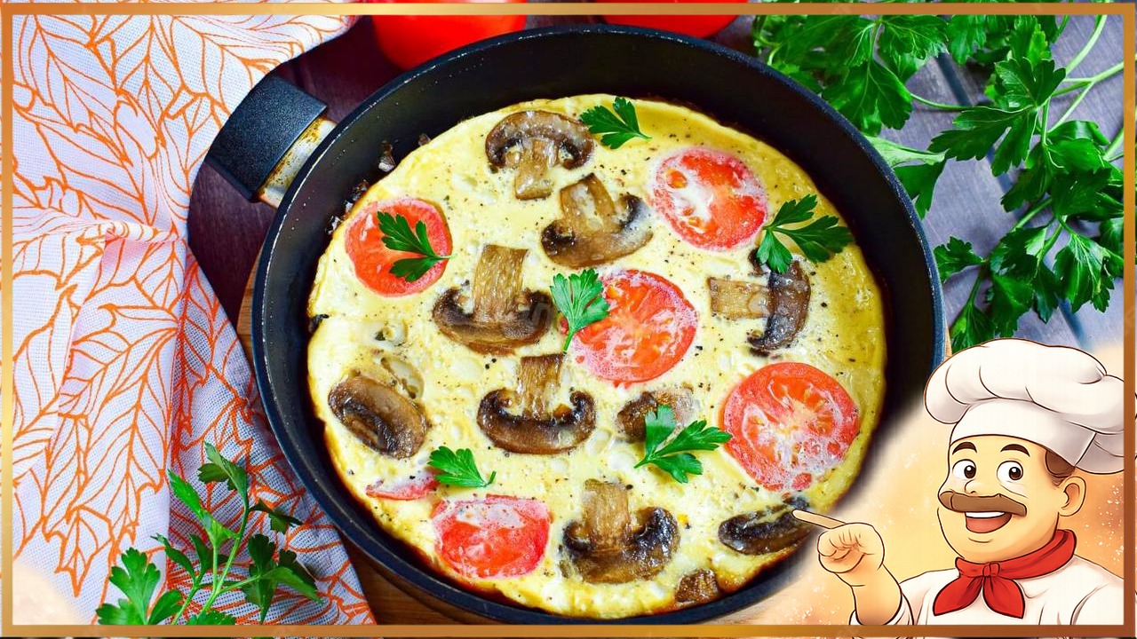 Омлет с помидорами и грибами