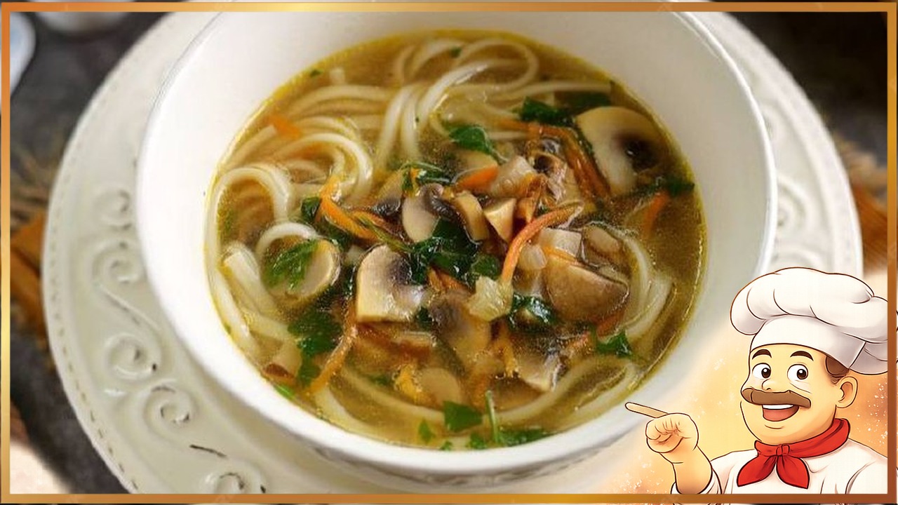 Постный грибной суп с лапшой