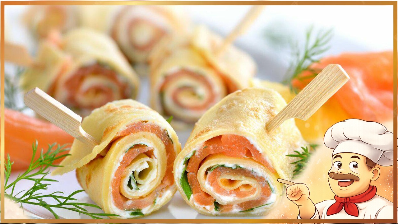 Яичные рулеты с творожным сыром и красной рыбой