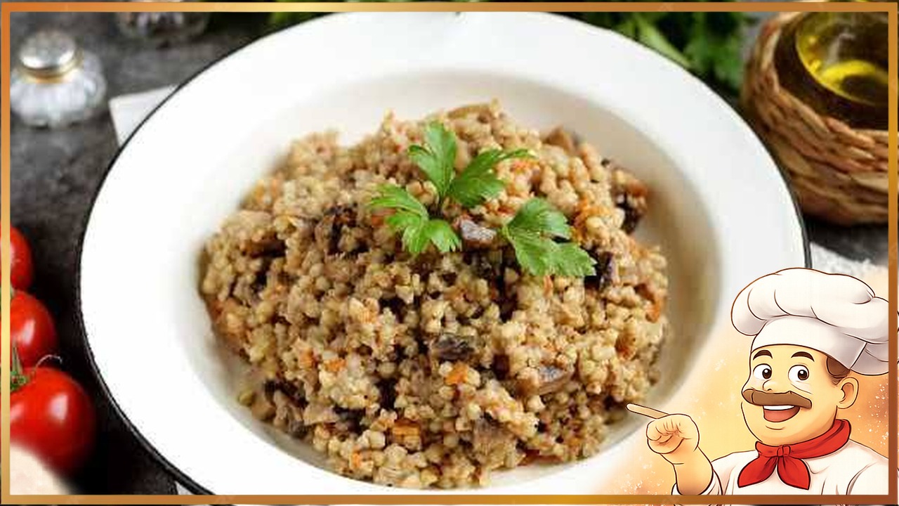 Зелёная гречка с грибами