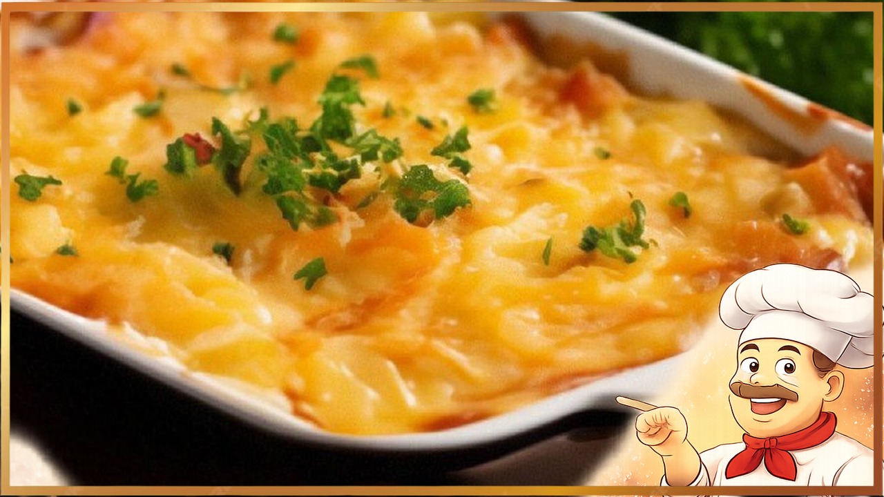 Запеканка из тертого картофеля с сыром и чесноком