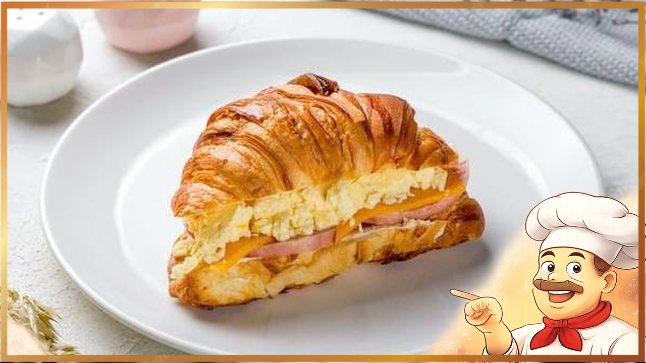 Круассан с ветчиной и скрэмблом