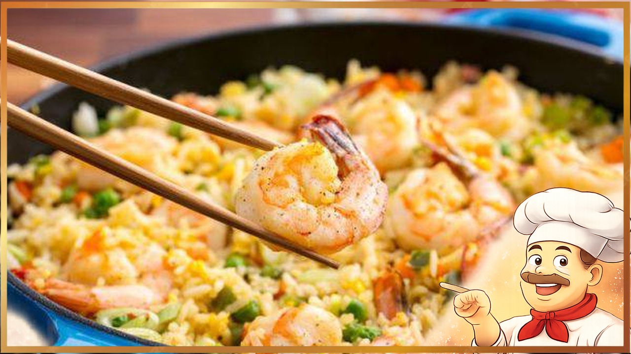 Рис с креветками на сковороде