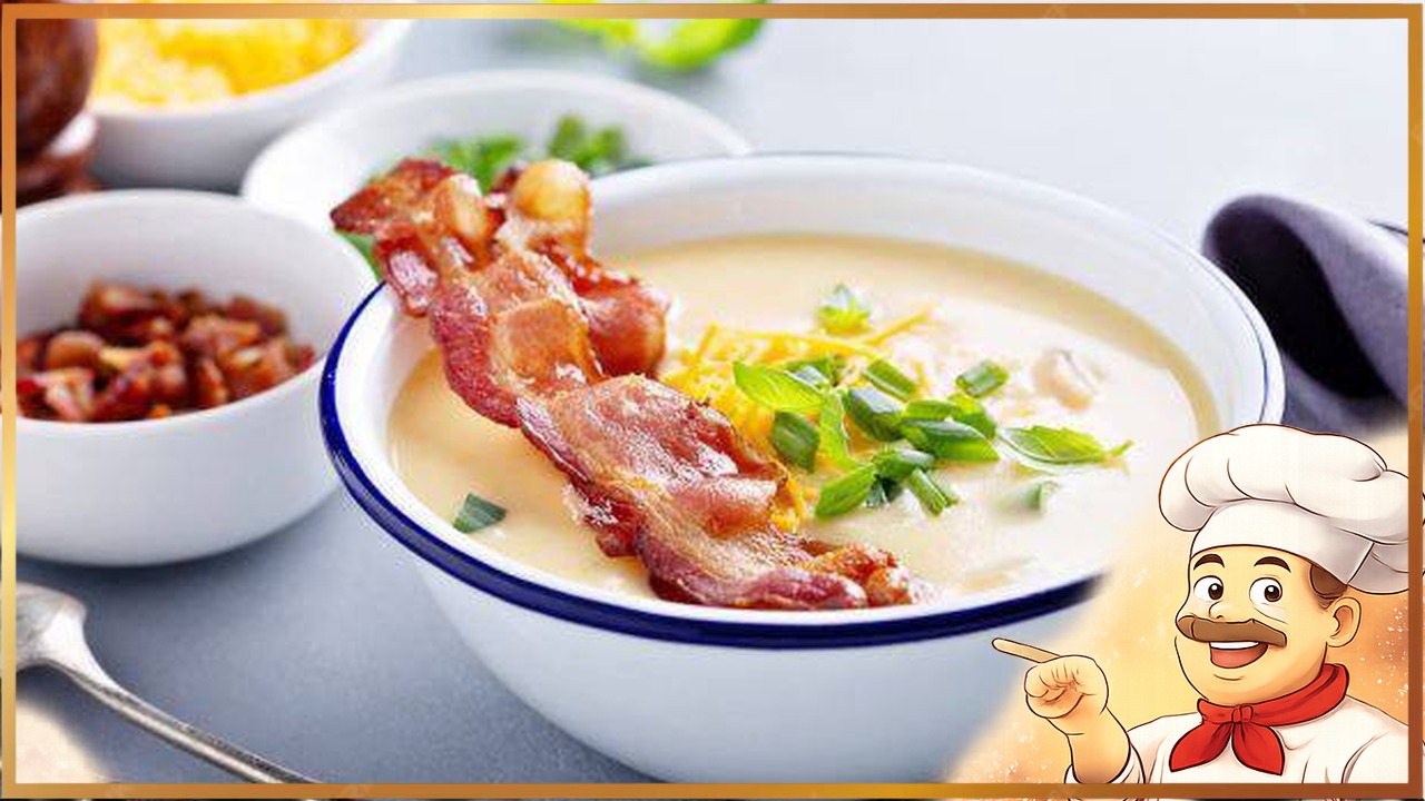 Картофельный суп с беконом и моцареллой