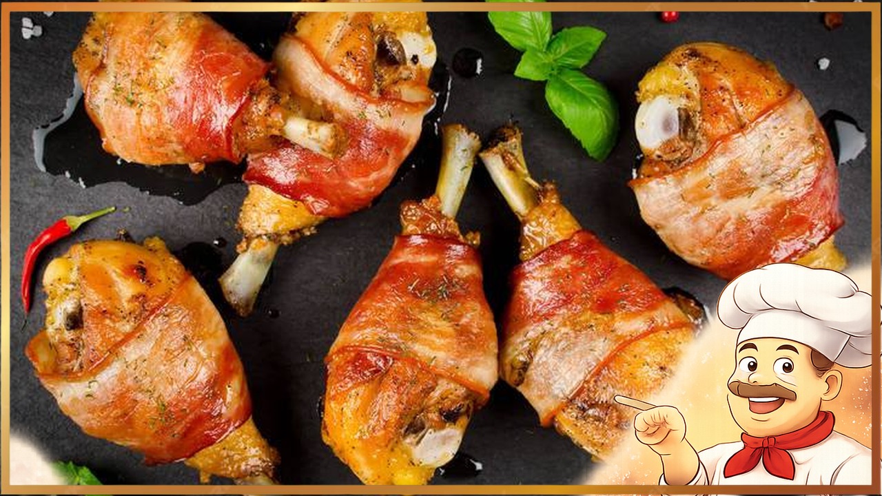 Куриные голени, запечённые в беконе