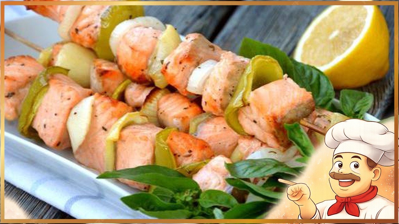 Шашлык из лосося со сладким перцем в духовке