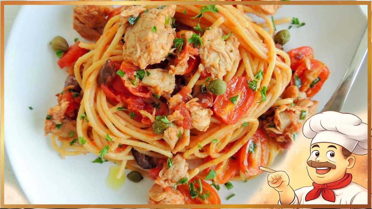 Паста с помидорами и тунцом