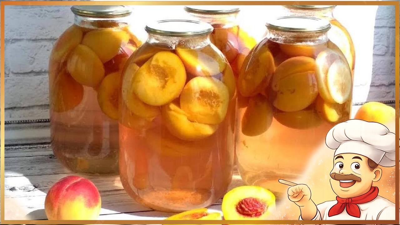 Простой компот из персиков на зиму