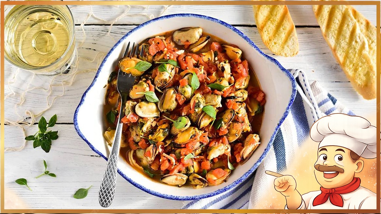 Тушёные мидии в томатном соусе