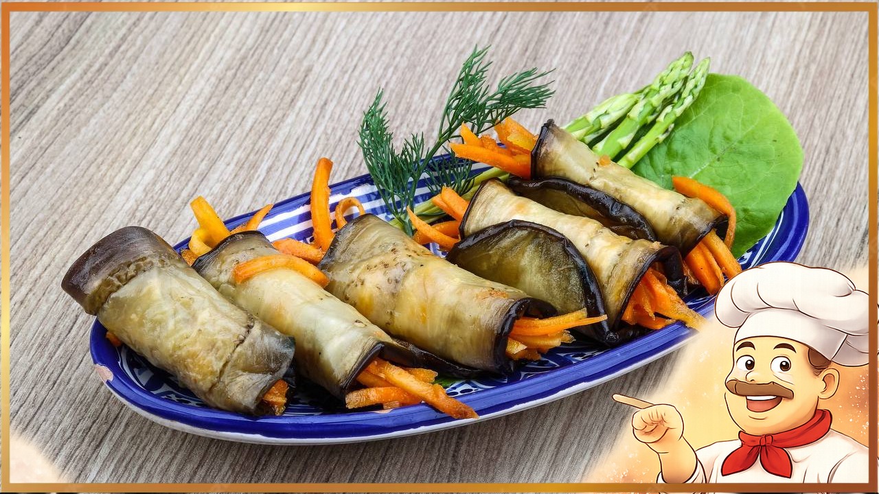 Рулетики из баклажанов с морковью по-корейски