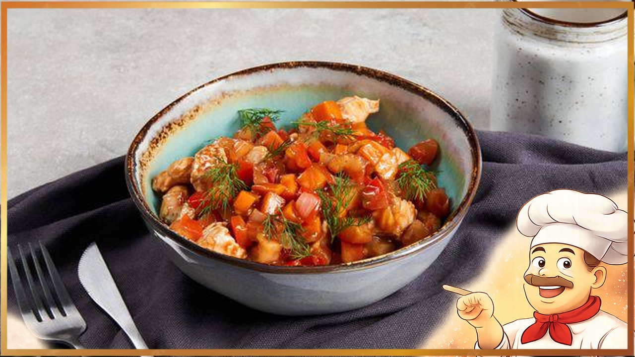 Тушёная индейка с помидорами и перцем