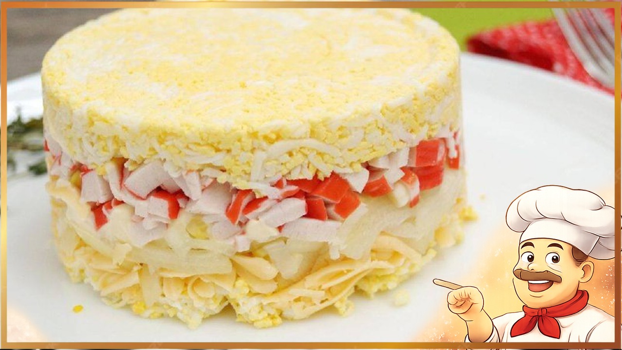 Слоеный салат с крабовыми палочками