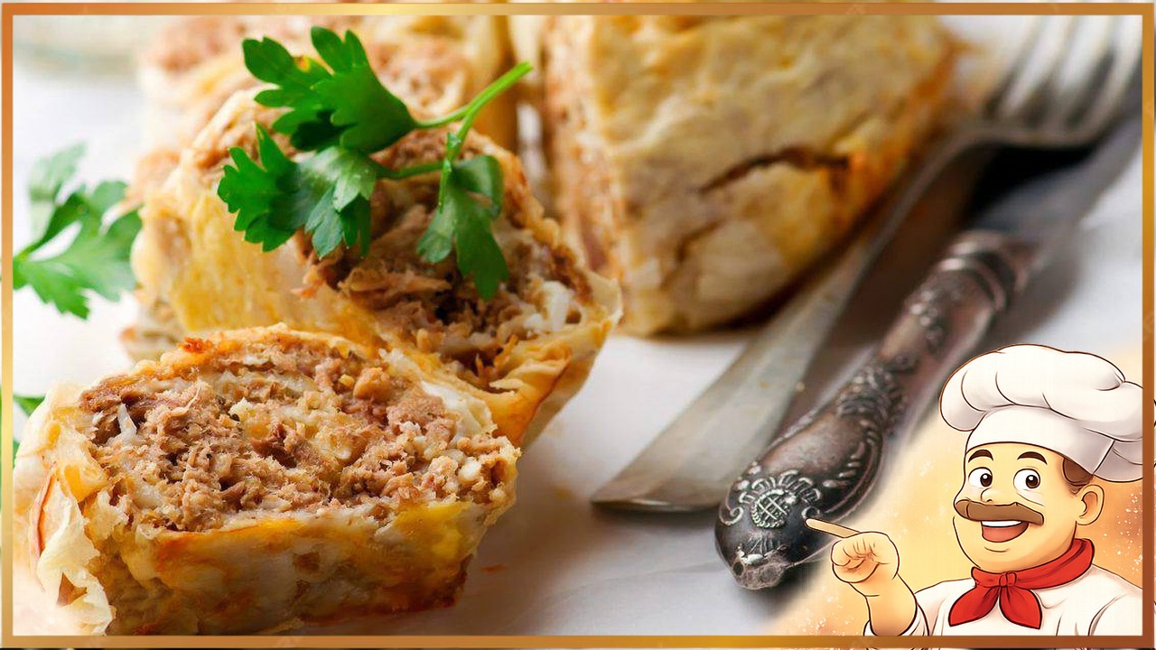 Запечённый рулет из лаваша с фаршем