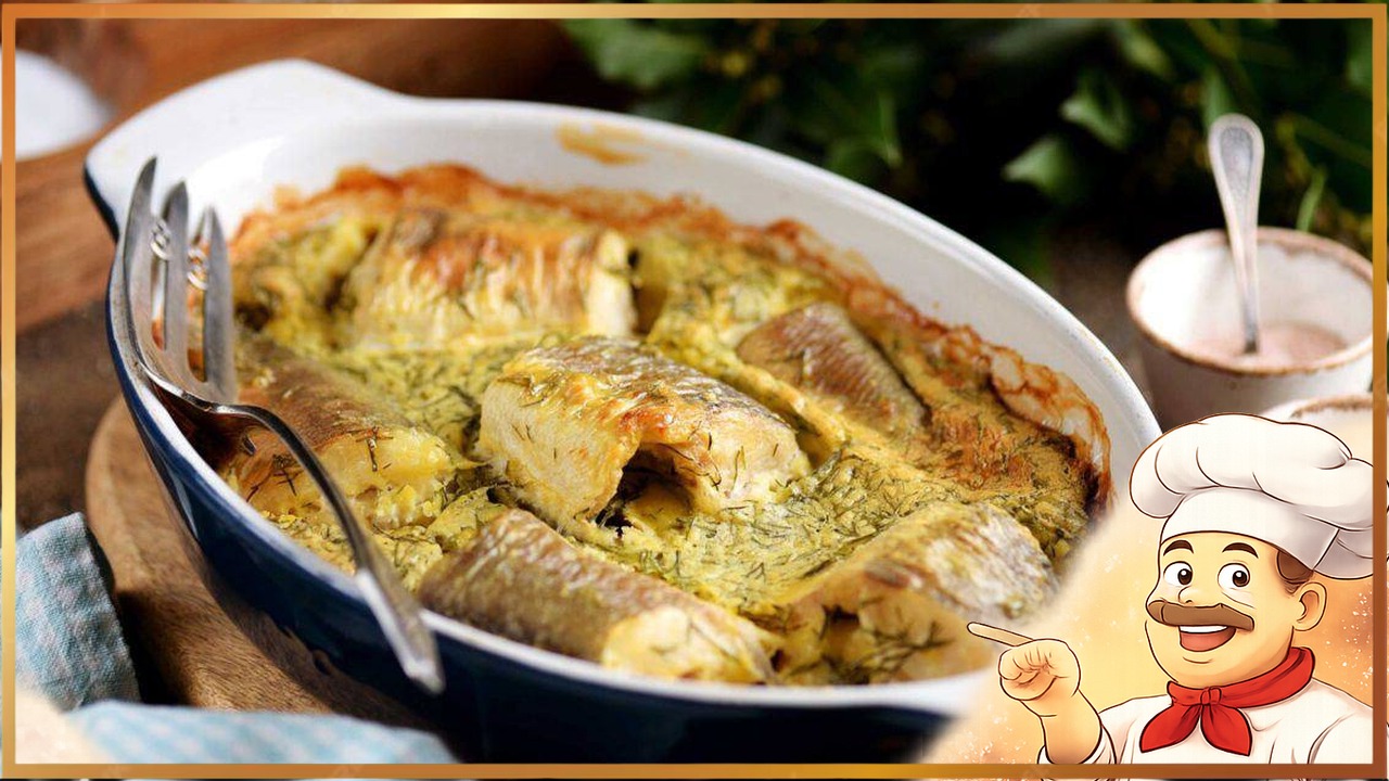 Хек, запечённый с яйцами и сметаной