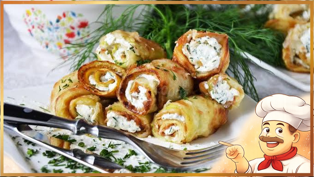 Рулетики из кабачков с творогом, чесноком и укропом