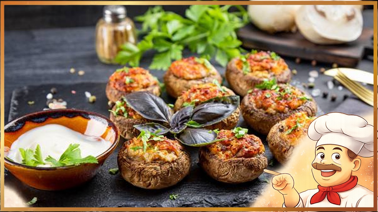 Шампиньоны, фаршированные говядиной
