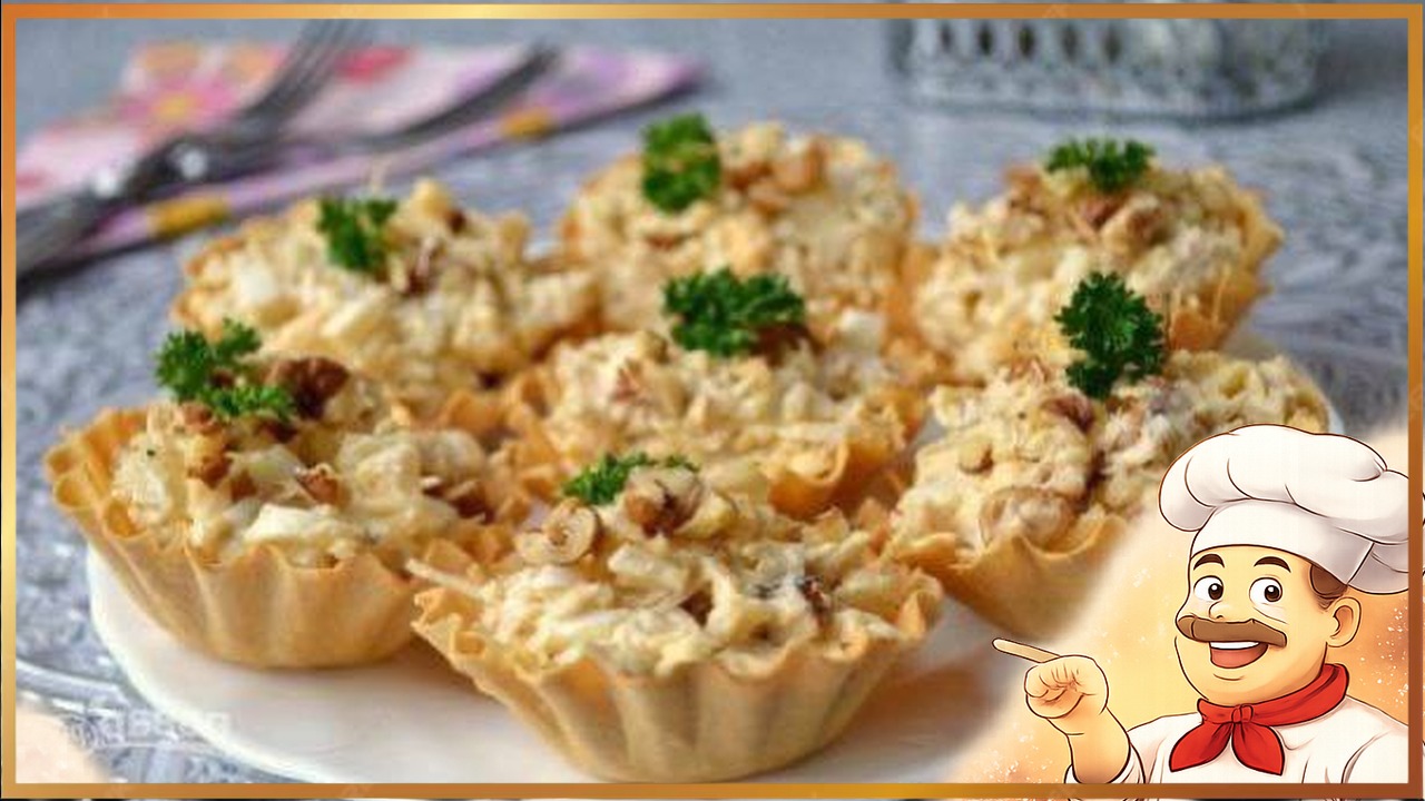 Закуска с курицей в тарталетках