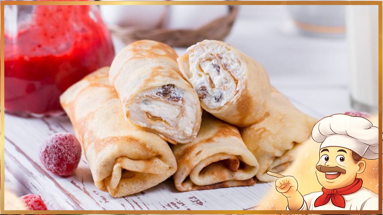 Блины с творожным сыром и ягодами