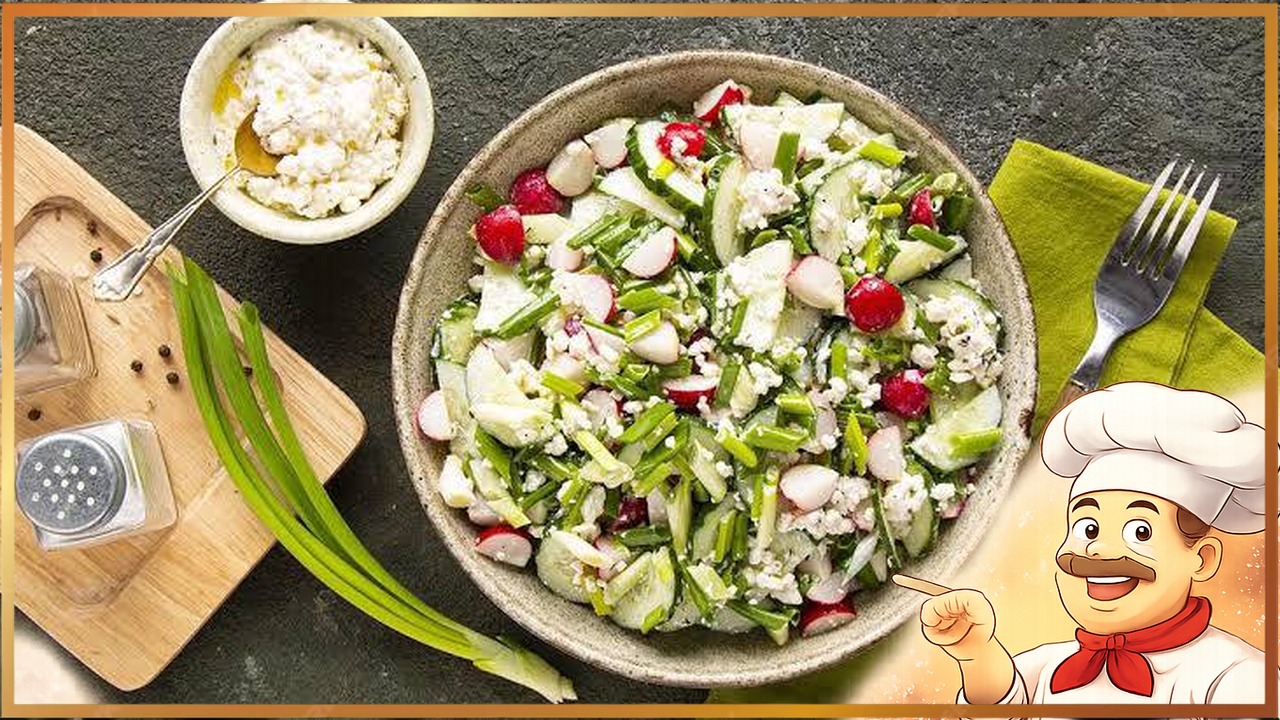 Салат с огурцом, помидорами и редисом