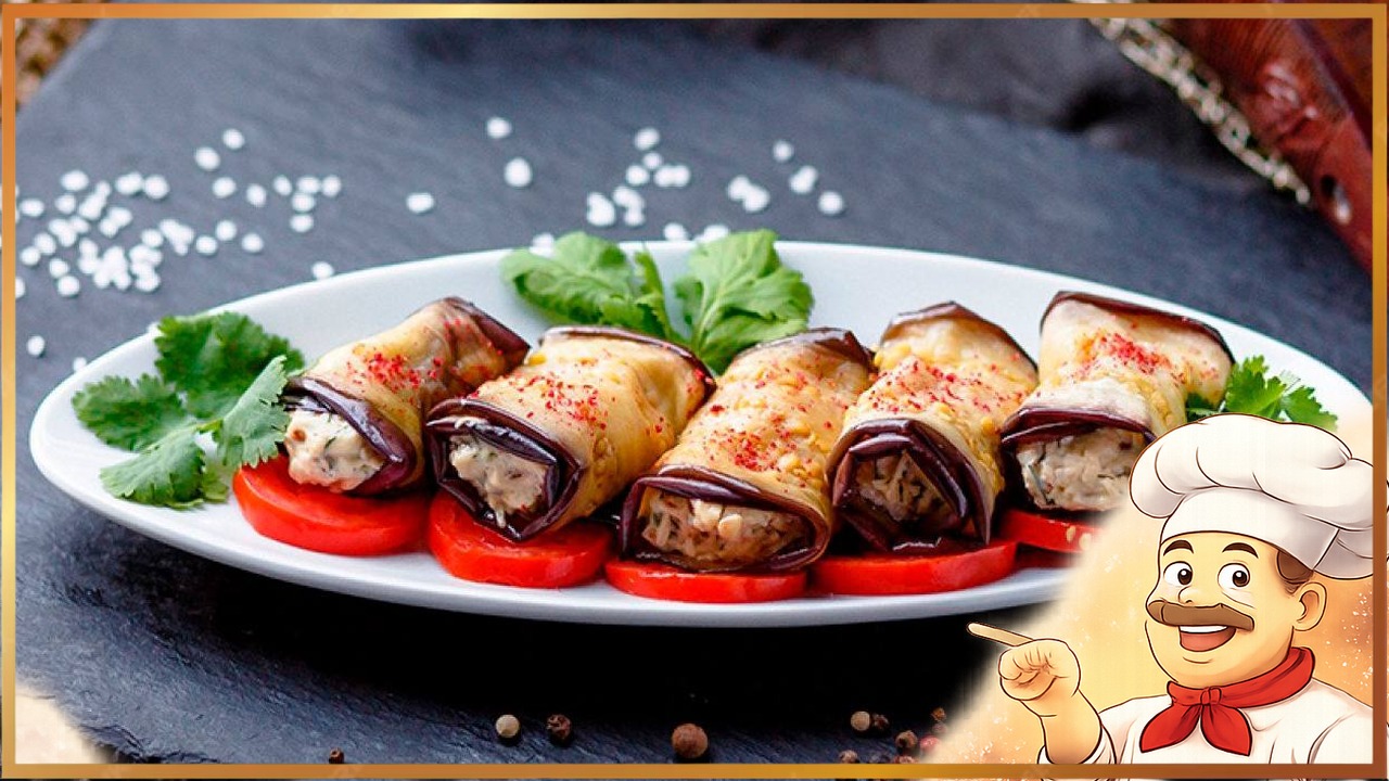 Рулетики из баклажанов с хумусом