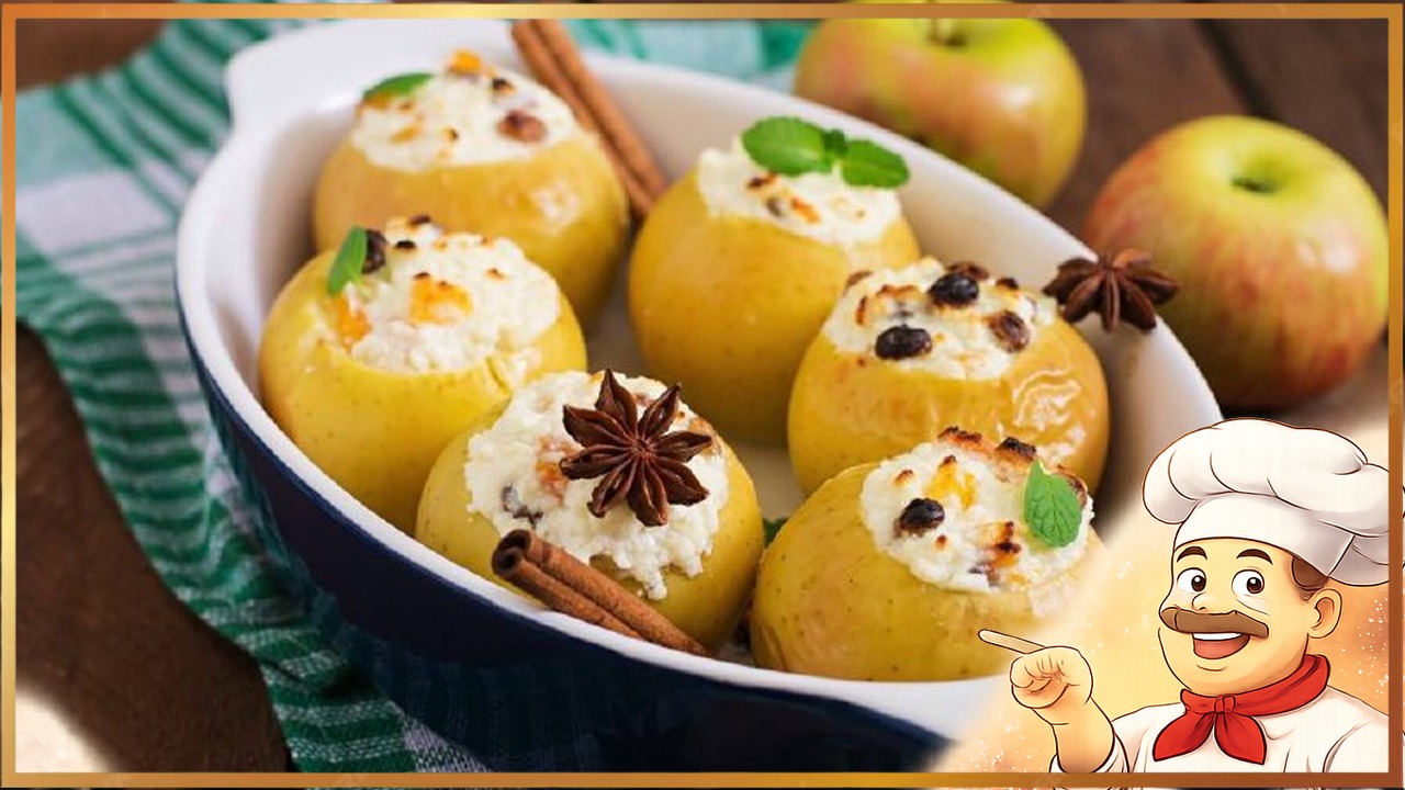 Запечённые яблоки с творогом