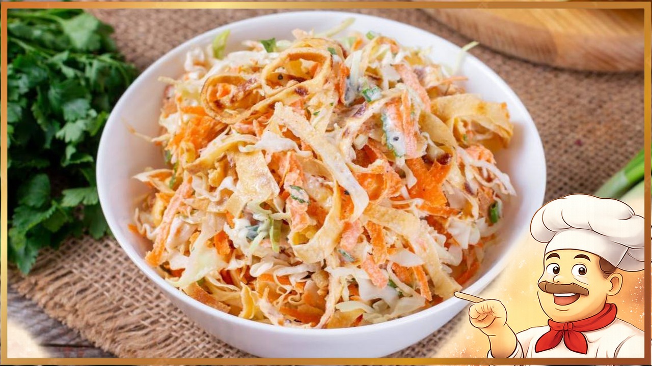 Салат с яичными блинчиками и капустой