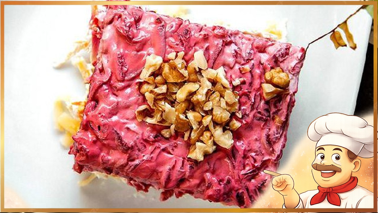 Слоёный салат с говяжьей печенью и свёклой