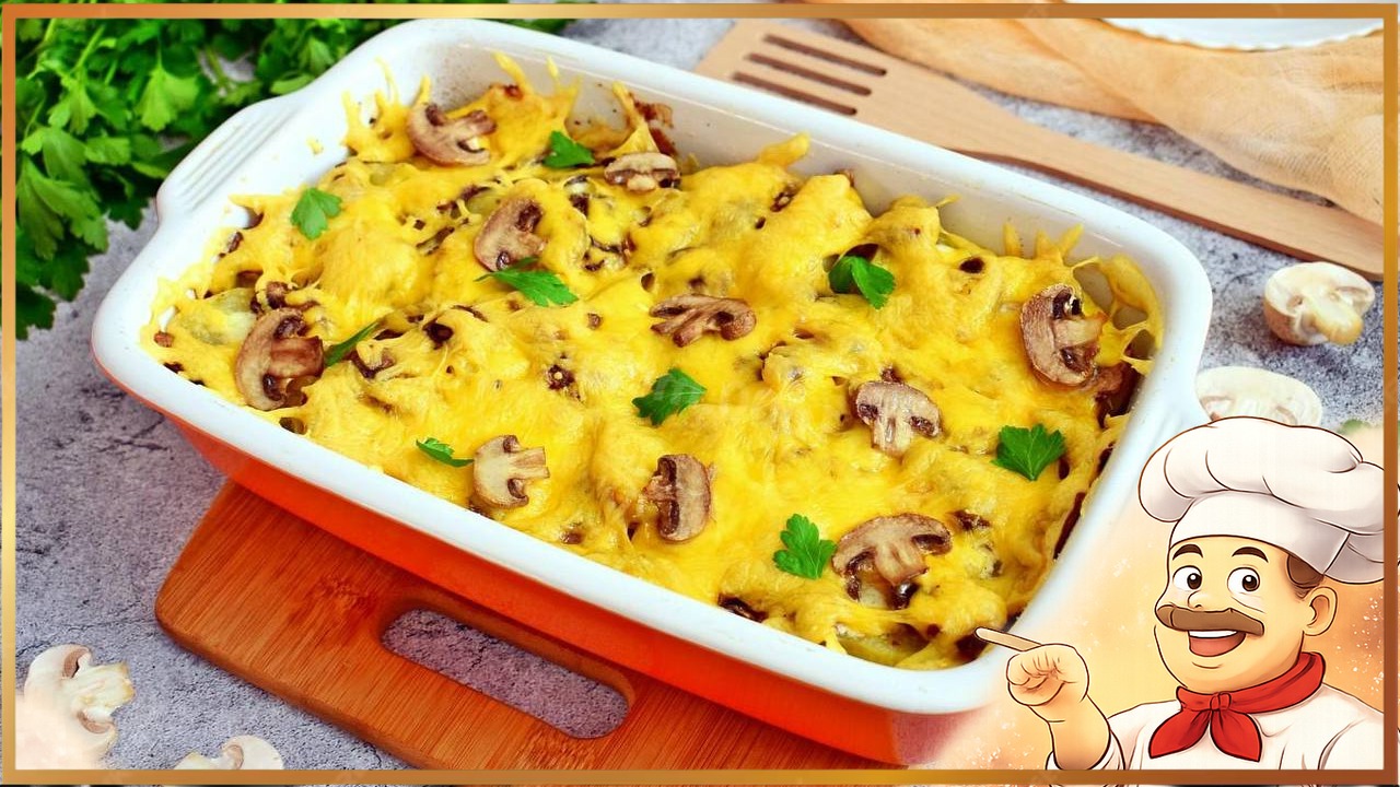 Свинина с картошкой и грибами в духовке