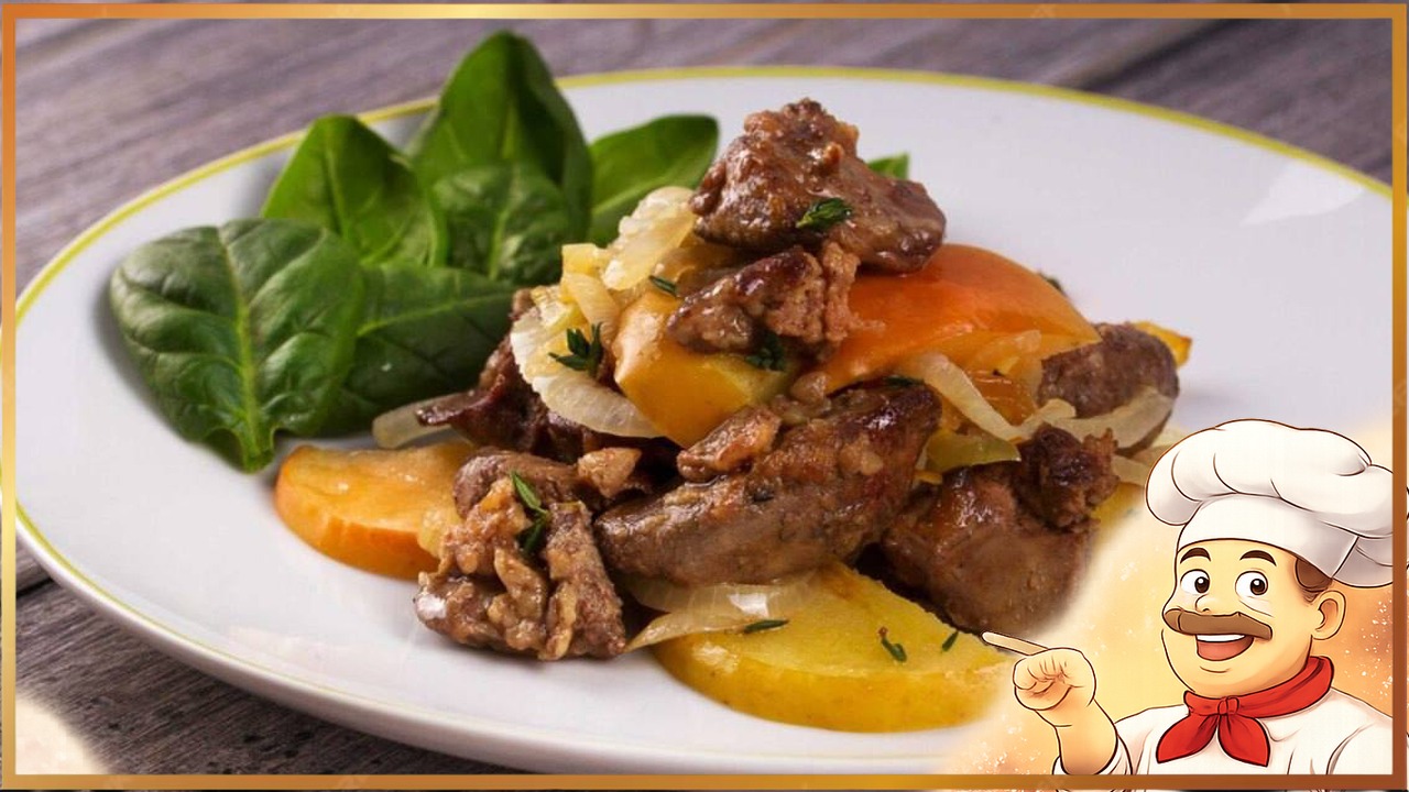 Жареная печень индейки с яблоками и луком