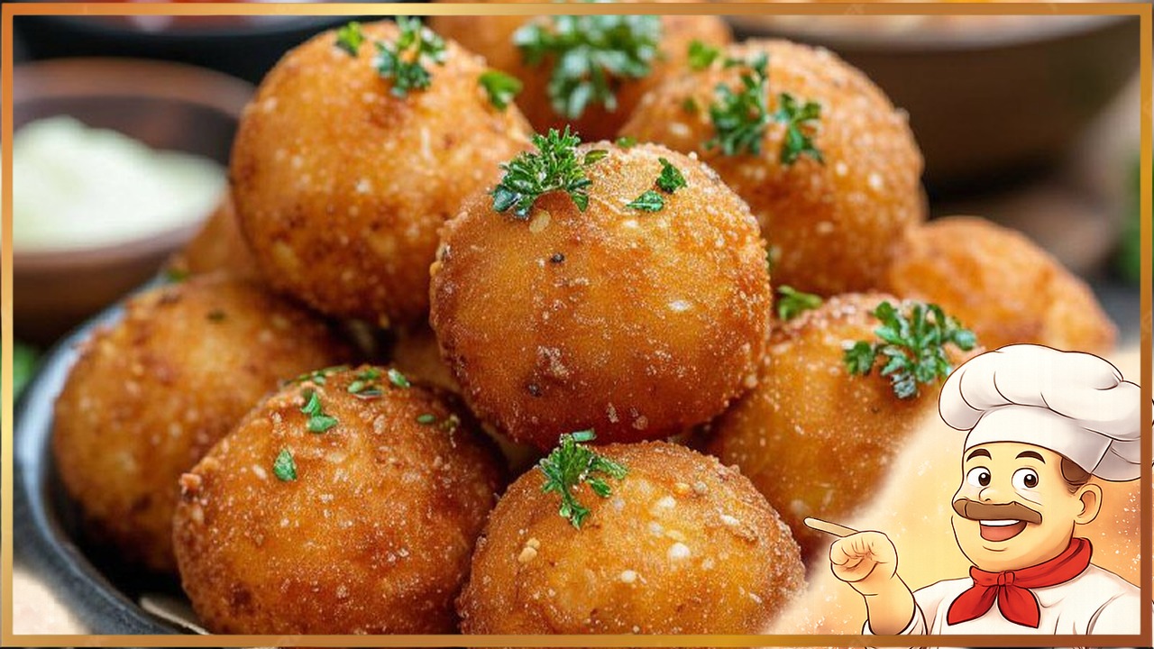 Румяные сырные шарики с ветчиной во фритюре