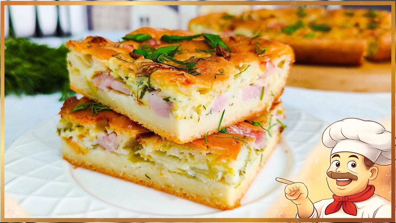 Заливной пирог с капустой и ветчиной