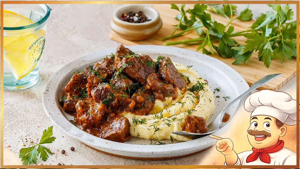 Говядина, тушенная с луком