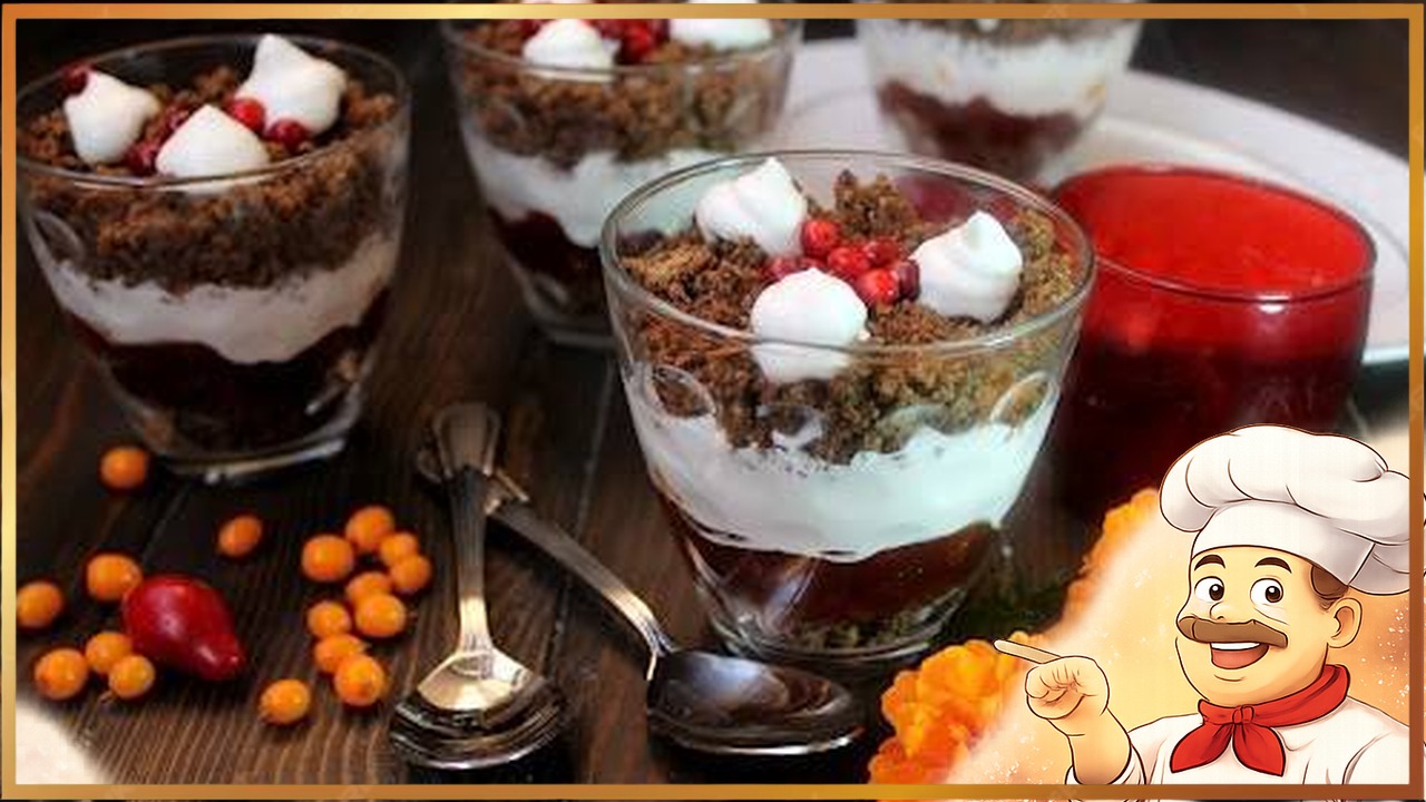 Латышский десерт из черного хлеба с брусникой