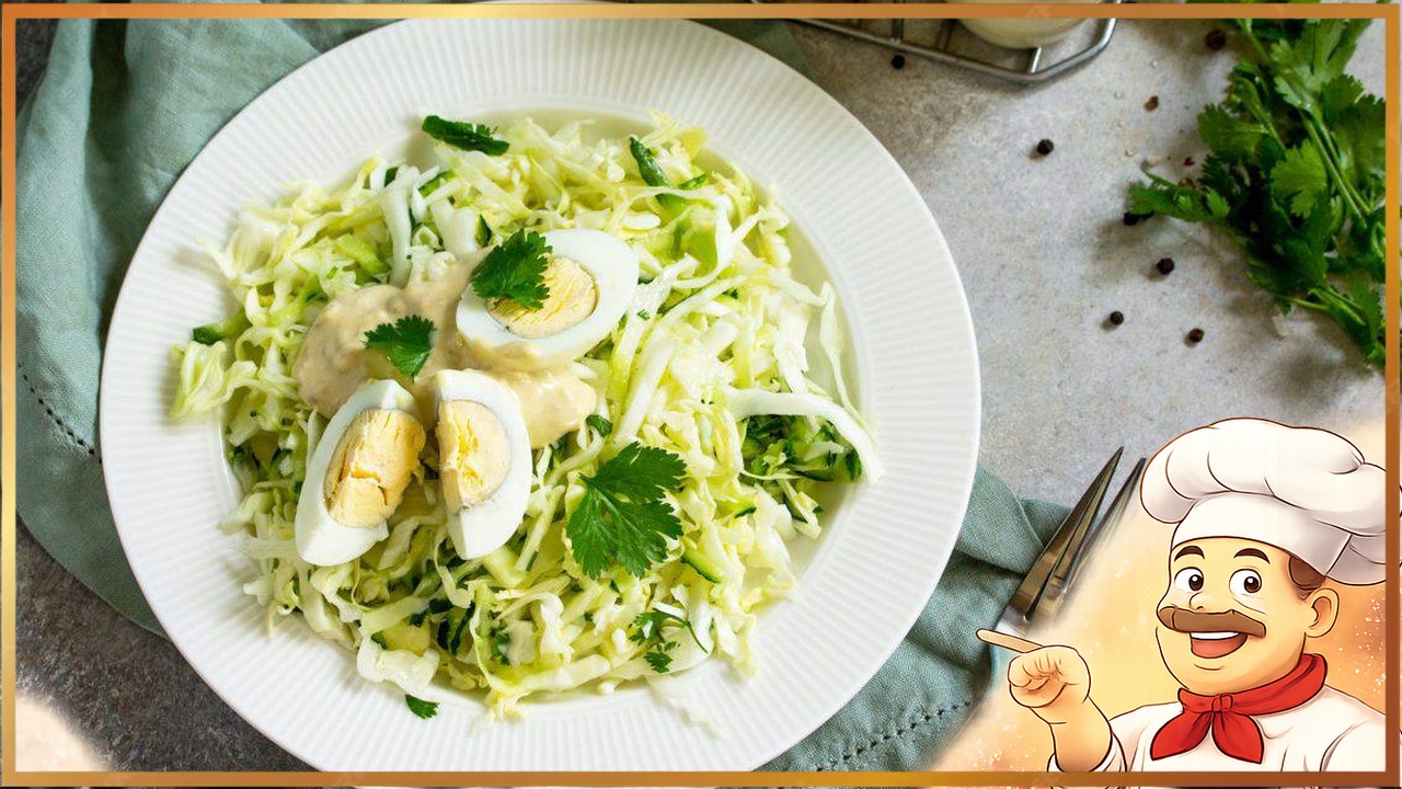 Салат с капустой, огурцом и яйцами