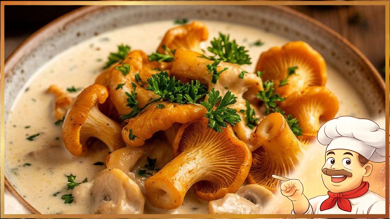 Лисички в сливочно-сырном соусе