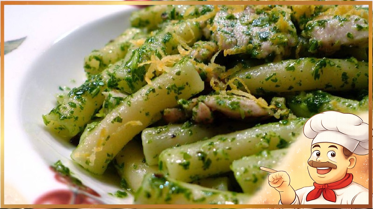 Паста с курицей и песто