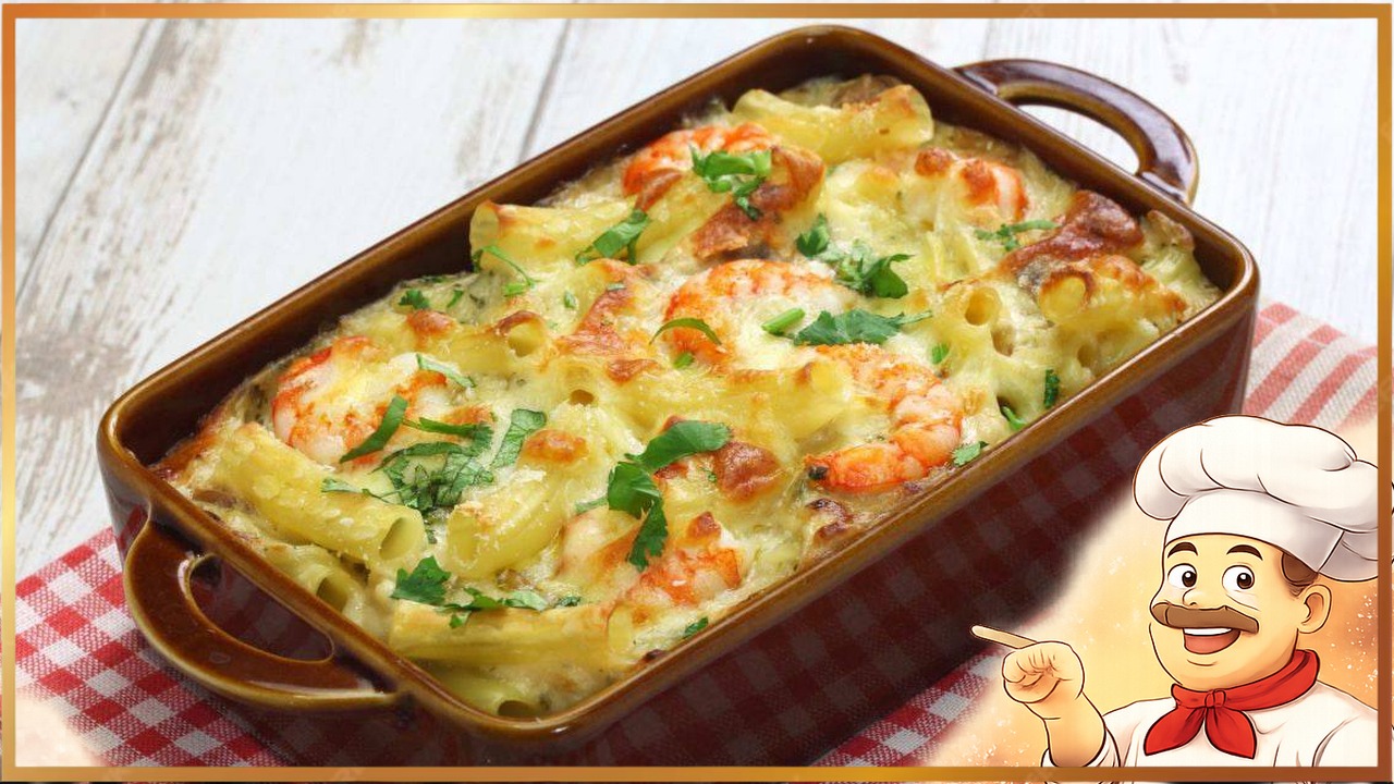 Запеканка с макаронами и креветками