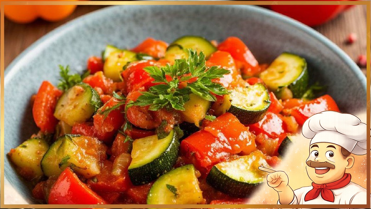 Кабачки, тушенные с помидорами и перцем