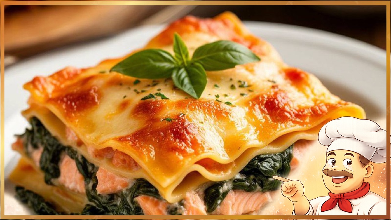 Лазанья с семгой и шпинатом